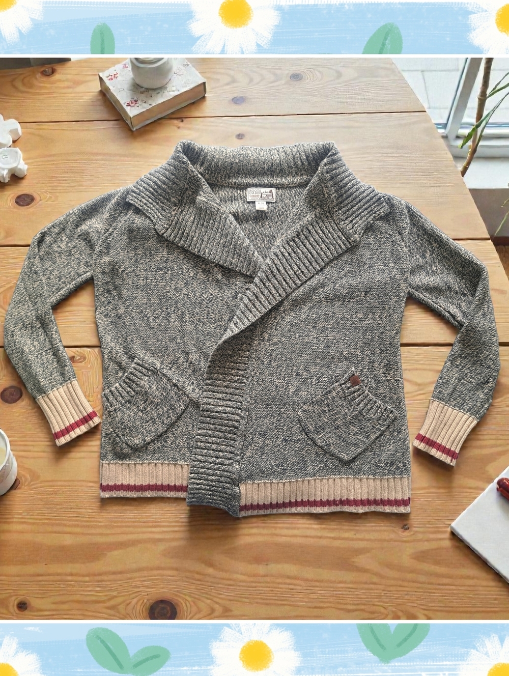 Roots Grey Girls Cardigan with Cream Accents
